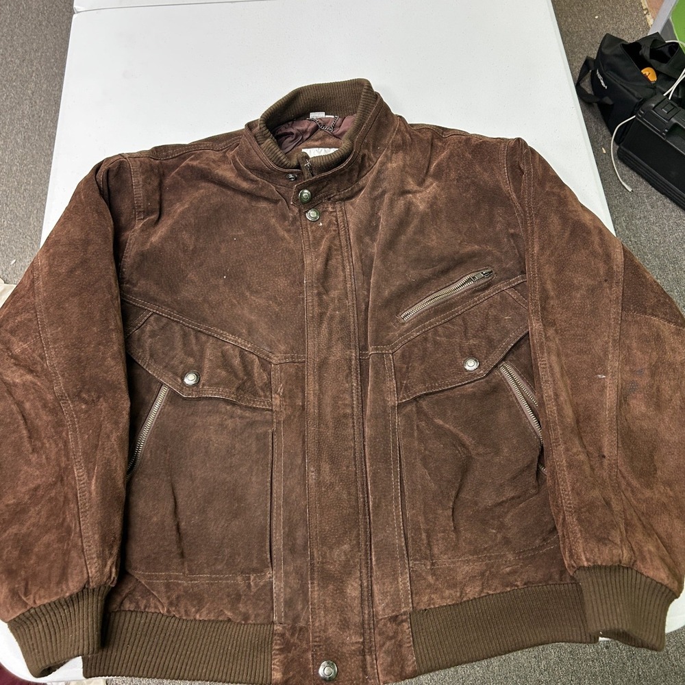Charles Klein Suede Bomber Jacket Mens Large Brown Quilted Lined Vintage G2